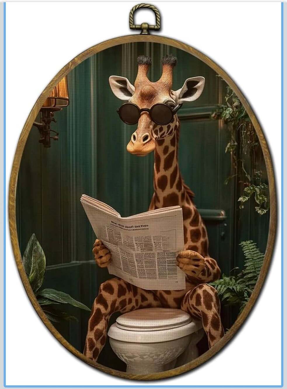 Generic Humorous Giraffe On Toilet Canvas Wall Art 29x22cm